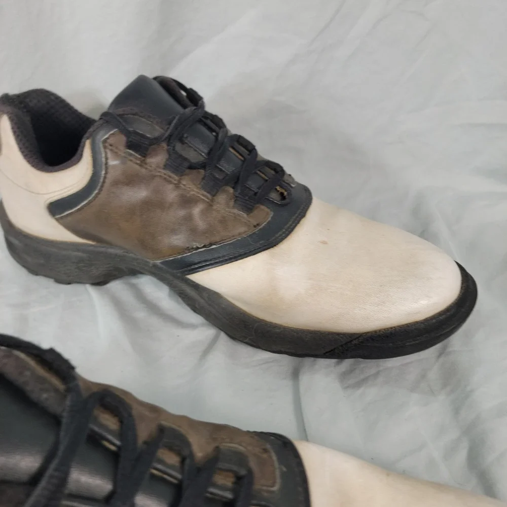 FootJoy Golf Shoes Men 11.5 Brown White Cleated Spikes Sport Golfing Golfwear